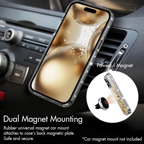 Vista 4 de Silverback - Funda para iPhone 13 Pro con soporte de anillo, color dorado transparente Moving Liquid Holographic Sparkle Glitter, Kickstand, Bling