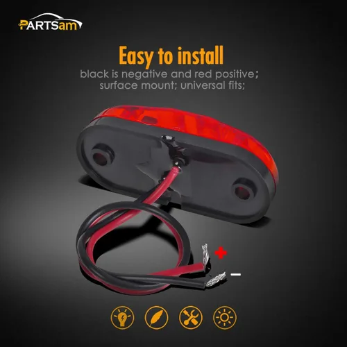 Vista 6 de Partsam Luz LED Ovalada Ámbar Roja de 2.5" con 2 Diodos para Remolque de Camión, Luz de Gálibo Marcadora Lateral 4PCS, Montaje en Superficie, Luces