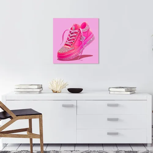 Vista 3 de Wynwood Studio Lienzo de moda y glamour, arte contemporáneo envuelto – Tenis brillantes de color rosa intenso, arte de pared para sala de estar