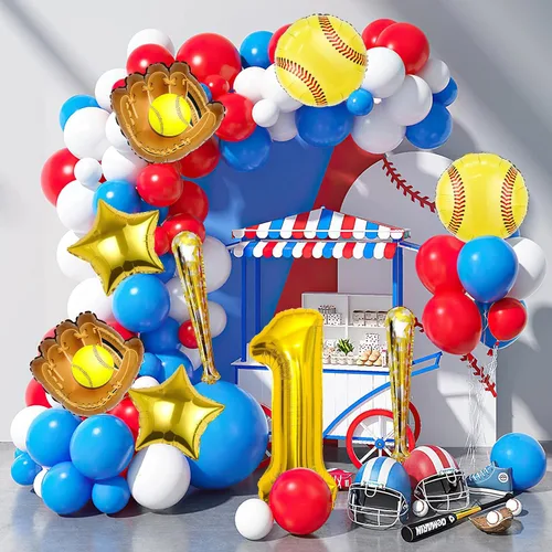 Vista 7 de 9 globos de sóftbol, globos de sóftbol de cumpleaños con número de mylar de aluminio para sóftbol, suministros de fiesta de cumpleaños, decoraciones