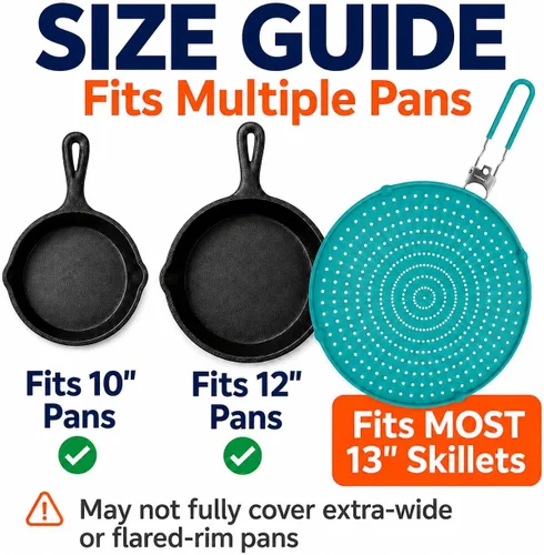Vista 9 de Pantalla contra salpicaduras de silicona para sartén Verde 13" No más salpicaduras de aceite Mango plegable con fundas, resistente al calor
