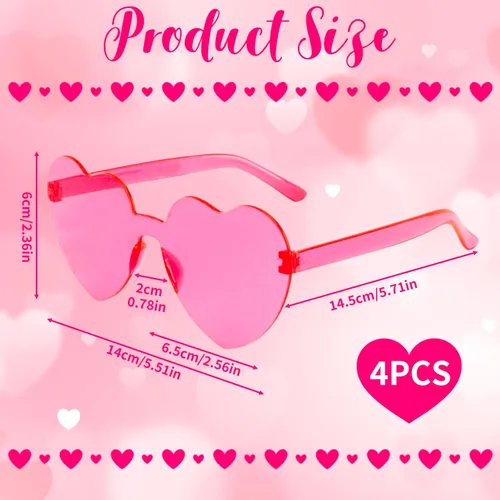 Vista 4 de 4PCS Heart Glasses for Women - Cute Sunglasses for Party, Festivals & Color War Accessories