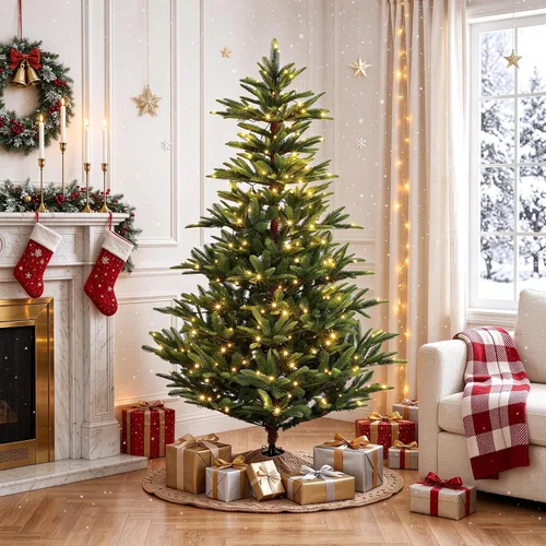 Vista 9 de Árboles de Navidad artificiales de abeto preiluminados de 7.5 pies