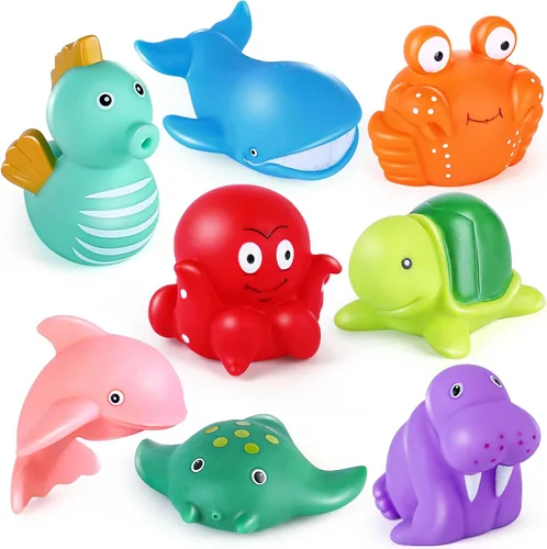 Vista 9 de LotFancy Juguete de baño, 8PCS juguetes de baño sin moho para niños de 1 a 3 años, juguetes de baño para bebés sin agujeros para niños pequeños de 2