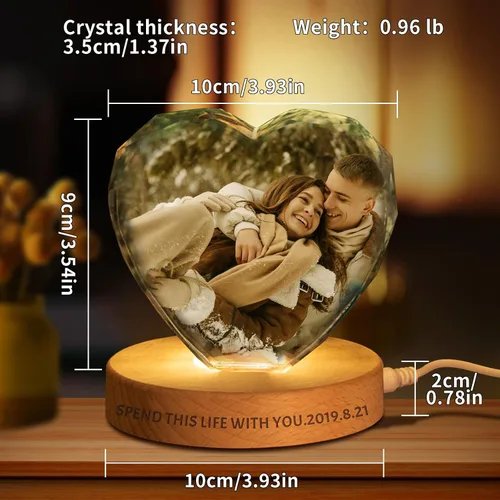 Vista 2 de Regalo de foto de cristal 3D personalizada – Imagen personalizada para el Día del Padre, cumpleaños, aniversario – Recuerdo para papá, parejas