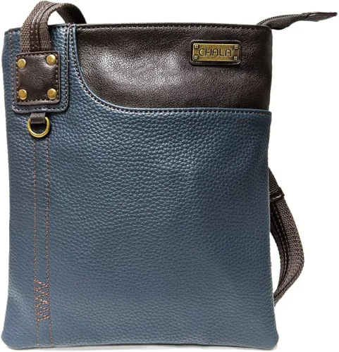 Vista 2 de Chala Bolso bandolera pequeño para teléfono Bolso SWING de cuero vegano suave en color azul marino, Metal Fox