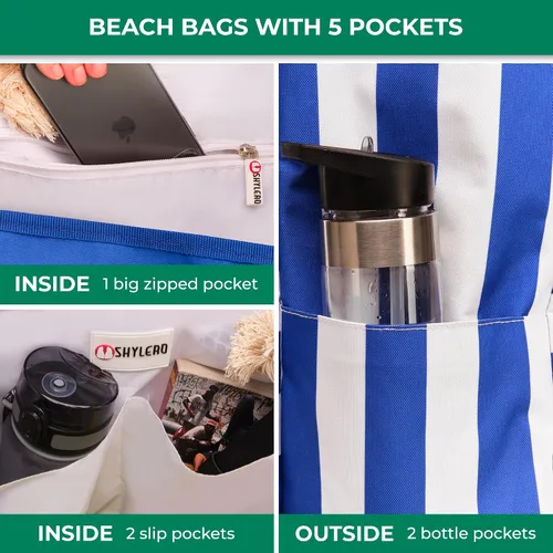 Vista 4 de SHYLERO La bolsa de playa y la bolsa de piscina tiene bolsa hermética, cierre magnético a presión. La bolsa de playa es repelente al agua.