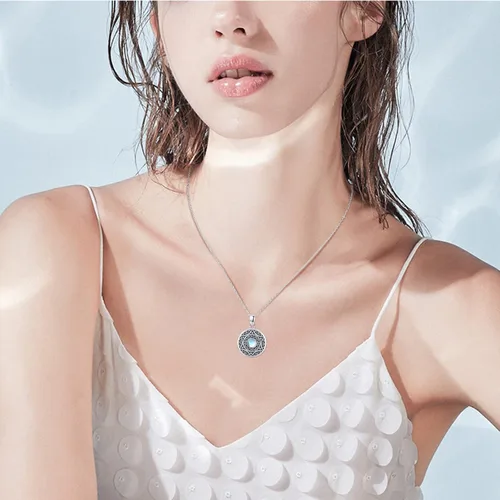 Vista 3 de Silikepa Locket Necklace for Women Mens 925 Sterling Silver Moonstone CelticViking Locket Necklace Holds Photos Moonstone Jewelry Gifts for Women