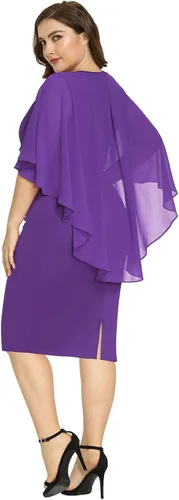 Vista 6 de Hanna Nikole Vestidos de lentejuelas para mujer, de gasa, con volantes, manga de capa, para fiesta, club, cóctel