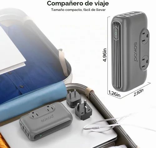 Vista 7 de SOKOO 220v a 110v convertidor de voltaje, adaptador de viaje internacional