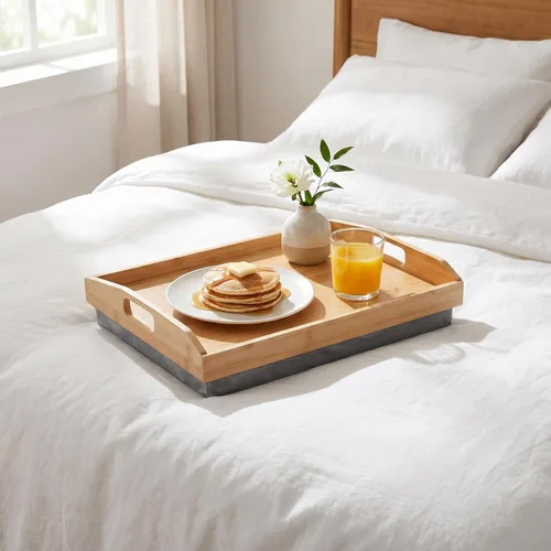 Vista 8 de Cedilis Bandeja de regazo de bambú con almohada desmontable, bandeja de servir de 16.9 x 13 pulgadas con asas para comer en la cama