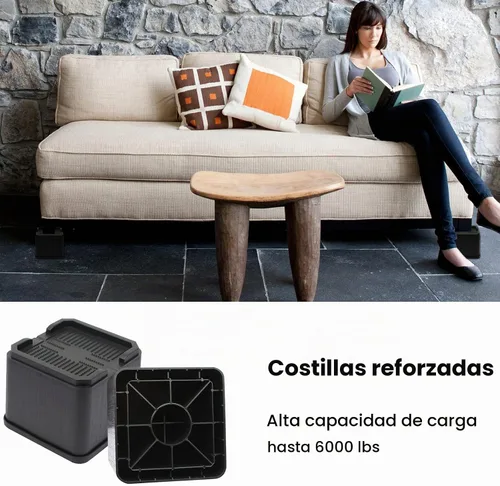 Vista 4 de MYMULIKE Elevadores de cama de gran tamaño, elevadores de muebles resistentes de 4 pulgadas que soportan hasta 6000 libras, bloques de elevación