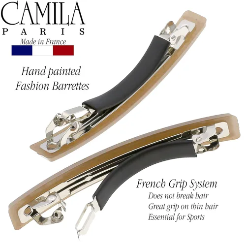 Vista 6 de Camila Paris CP3074 - Pinzas de pelo francés para niñas, juego de 2 pinzas de metal de goma beige, agarre fuerte, antideslizantes, accesorios