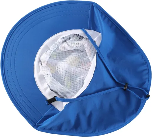 Vista 2 de LLmoway Sombrero de playa para niños y niñas, UPF50, sombrero de ala ancha con solapa para el cuello