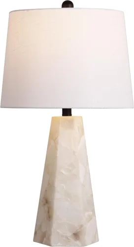 Vista 7 de JONATHAN Y Lámpara de mesa moderna de alabastro natural/latón dorado de 25.5 pulgadas para dormitorio, pantalla de lino blanco, lámpara de mesita