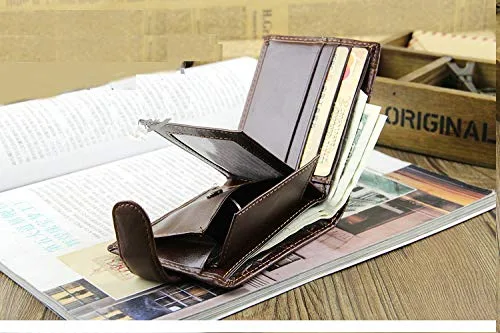 Vista 4 de Vintage cuero cerrojo pequeña monedero bolsillo monedero titular de la tarjeta hombres carteras dinero cartera hombre bolso embrague masculino
