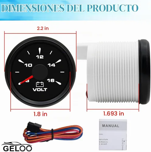 Vista 5 de Geloo Medidor de Voltaje Marino de 52 mm 8-16 Voltímetro de Voltaje para Barco y Coche Juego de Indicadores de Voltaje con Retroiluminación de 7