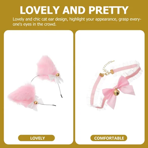 Vista 5 de SOIMISS 1 juego de diadema de orejas de gato de felpa con pajarita y cuello de encaje, accesorios de orejas peludas para fiestas de cosplay