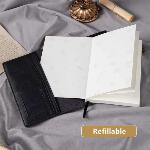 Vista 6 de TIEFOSSI Diario de Cuero Dragón, Cuaderno de Tapa Dura, Diario Recargable con Cerradura, Cuadernos de Escritura con Papel Rayado/En Blanco