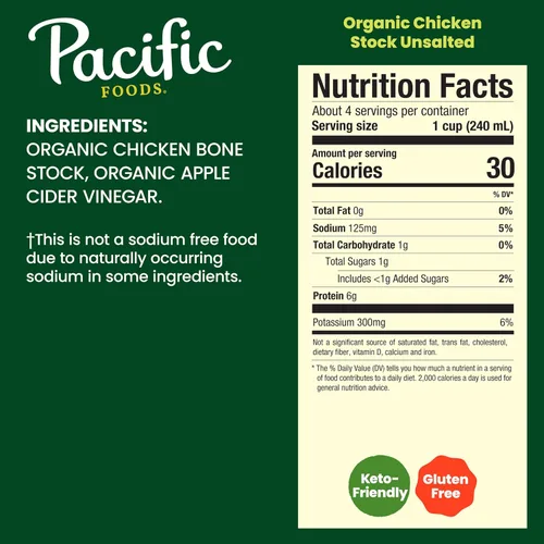 Vista 2 de Pacific Foods - Caldo de pollo orgánico sin sal, caja de 32 onzas (paquete de 12)