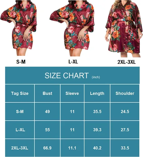Vista 6 de EPLAZA Bata de satén sedoso floral para mujer, para boda, fiesta, novia, dama de honor, kimono, ropa de descanso, vestidos de vestir