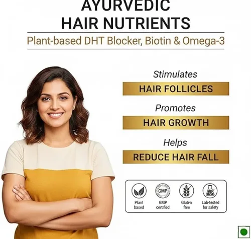 Vista 3 de Generic DHT Blocker - Vitaminas ayurvédicas para el cabello, sin gluten a base de plantas, biotina, omega-3 y semillas de lino, controla la caída
