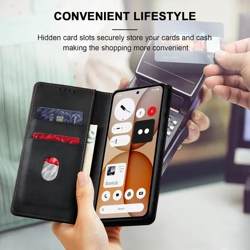 Vista 6 de Jasonyu Funda tipo cartera con tapa para Nothing Phone 4a 5G, funda magnética de cuero con tarjetero, función atril, funda protectora duradera