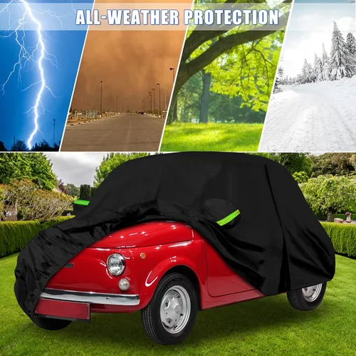 Vista 6 de Fundas impermeables para automóvil de repuesto para Fiat 1957-1975 500/500L/500F, 6 capas para todo tipo de clima, funda de automóvil con puerta