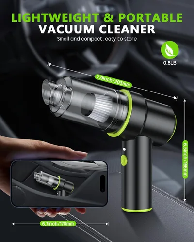 Vista 7 de CODN Aspiradora de Mano para Coche Portátil Inalámbrica 12000PA, Aspiradora de Mano 2 en 1 y Eliminador de Polvo con Múltiples Boquillas y Luz LED