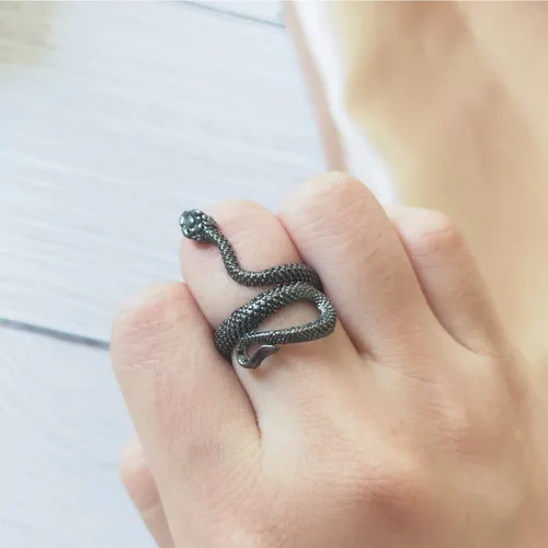 Vista 6 de HUASAI Anillo de serpiente para mujer, estilo vintage, con cobra, ajustable, con forma de serpiente, Aleación