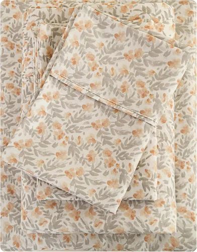 Vista 21 de Viviland Juego de sábanas tamaño matrimonial con estampado botánico de mariposas y flores rosadas y moradas, 4 piezas, sábanas de microfibra suave