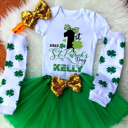 Vista 4 de Body personalizado para bebé con nombre Diseño 9 Regalo personalizado para el día de San Patricio para niña, niño, body de manga corta Bebe