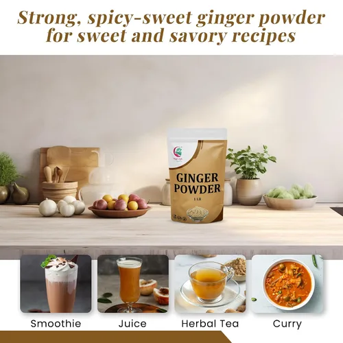 Vista 4 de Polvo de jengibre 1 LB, 100% puro y natural molido, producto de calidad premium para cocinar y té, sabroso y aromático, bolsa resellable