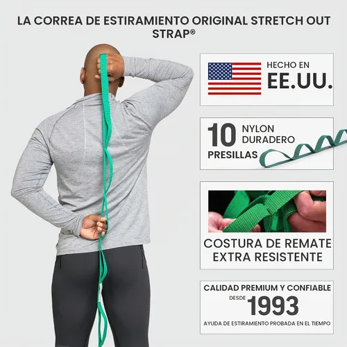Vista 4 de La correa elástica original con póster de ejercicio, fabricada en los Estados Unidos por OPTP - Correa elástica y correa de yoga para estiramiento