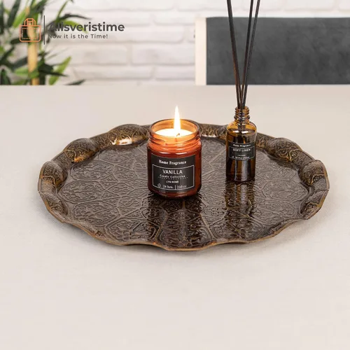 Vista 4 de Alisveristime Bandeja turca otomana para servir té y café, 13.60 pulgadas, metal con motivos tradicionales, disponible en cinco