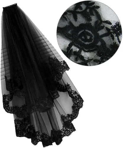 Vista 8 de NUOBESTY Velo de novia negro con peine velo de catedral nupcial velo de boda peine para el cabello de Halloween decorativo para novias y mujeres