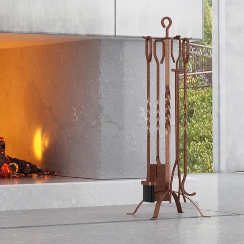 Vista 3 de Fire Beauty Juego de 5 herramientas para chimenea, accesorios de chimenea, soporte de herramientas con asas, herramientas para decoración
