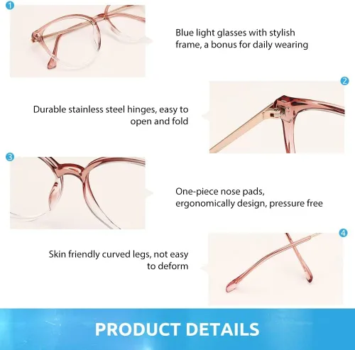 Vista 5 de Firmoo Oversize Blue Light Blocking Glasses for Women/Men, Anti Glare Anti Eyestrain, Chic Round Computer Glasses Unisex