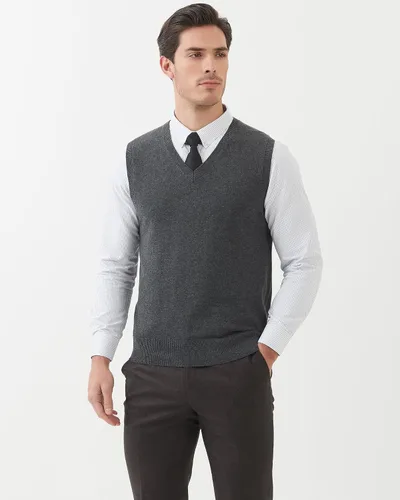 Vista 8 de Kallspin Chaleco de mezcla de lana de cachemira para hombre con cuello en V
