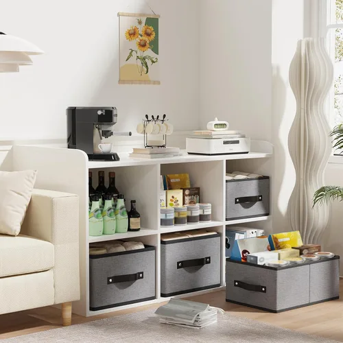 Vista 4 de Cestas de almacenamiento con asas, organizadores de cajones de tela, contenedores de almacenamiento para estantes de dormitorio y lavandería, 18.5 ×