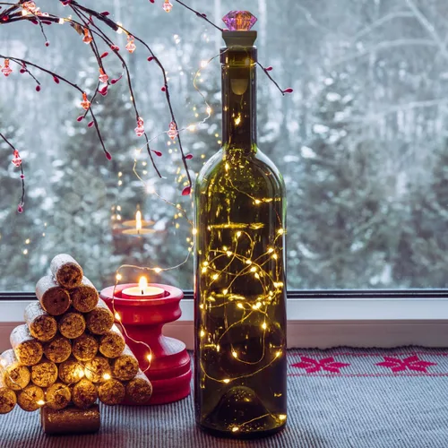Vista 9 de Uonlytech 2 luces de corcho para botella de vino con tira de luces, luces recargables por USB, luces de botella de destello de luz de diamante