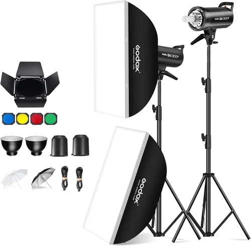 Vista 2 de Godox 2 x SK300II Studio Flash Strobe Kit: 2.4G 600Ws Speedlite Flash Monolight con soporte Bowens para fotografía de estudio, fotografía