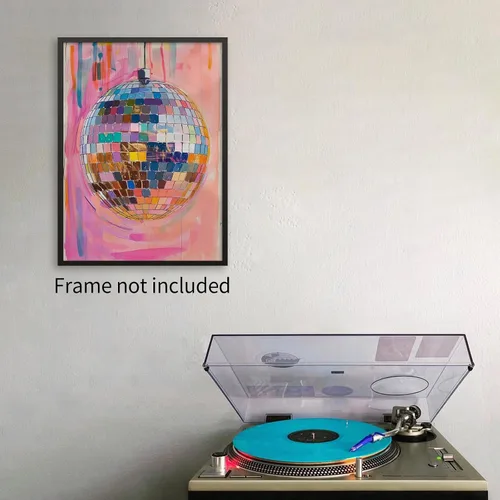 Vista 3 de Sufeasdf Pósteres retro de bola de discoteca rosa, genial Y2k, arte de pared, pintura de bolas de discoteca rosa y naranja, impresiones