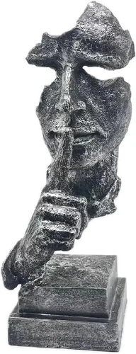 Vista 2 de SMRTHMRT Esculturas abstractas de pensadores, estatua creativa de The Thinker, Keep Silence/Silence is Gold Charaters, decoración de oficina en casa