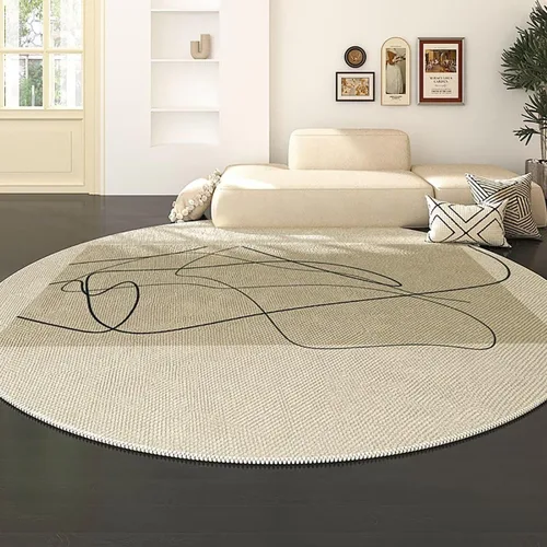Vista 23 de Modernas alfombras redondas de color marfil a rayas negras para dormitorio, sala de estudio, simple moda abstracta, alfombra de área circular de 2