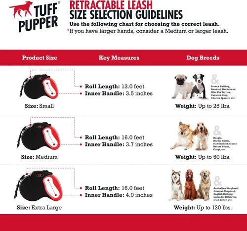 Vista 2 de Tuff Pupper Correa retráctil resistente para perro Correa para perro de 16 pies con costuras reflectantes para seguridad nocturna Bloqueo