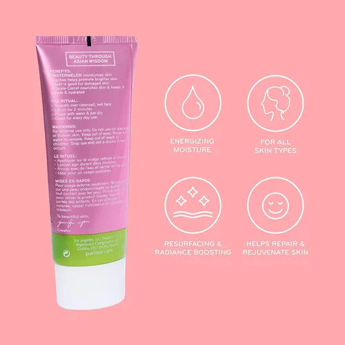 Vista 2 de pūrlisse Exfoliante y exfoliante facial energizante de sandía, pulido en 2 minutos, suave esmalte facial exfoliante con ácido glicólico y lichi