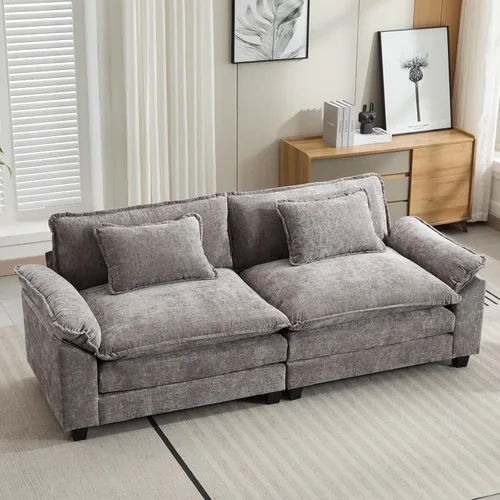 Vista 13 de Oprisen Sofá Seccional Modular, Cómodo Cloud Couch Sofá Seccional, Sofá Cama de Chenilla con Asiento Profundo con Almohadas Decorativas para Sala