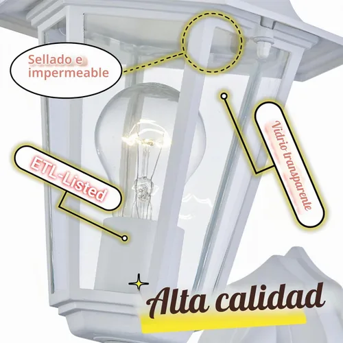Vista 3 de WISBEAM Farol de pared para exteriores, aplique de pared como accesorio de iluminación de porche, base E26 de 60 W máximo, carcasa de metal más