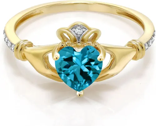 Vista 31 de Gem Stone King Anillo de compromiso claddagh celta irlandés de oro amarillo de 10 quilates con piedra preciosa en forma de corazón de 0.236 in